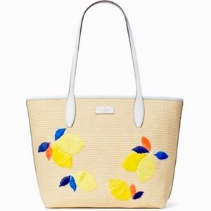 Kate Spade Ash Straw Lemon Zest Large Tote